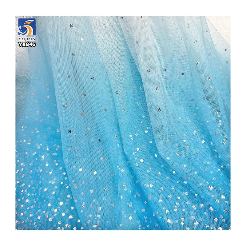 YX846 Support Custom Gradient Colors Girls Skirts 100% Polyester Rainbow Tulle Mesh Fabric With Silver Square Sequins - 图片 6