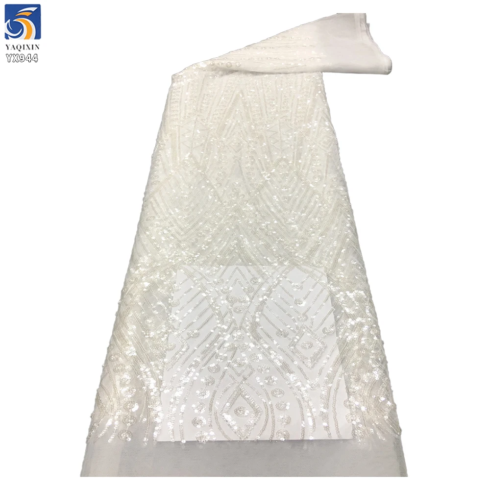 YX944 2026 200gsm African Evening Dress Mesh Cheap Lace Fabric Glitter Sequin Embroidered African Lace Fabrics for Clothing - 图片 6