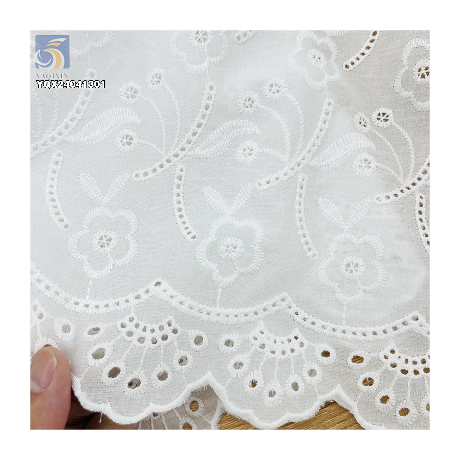 2025 Hollow Water Soluble White Cotton Lace Fabrics Floral Embroidered 100% Cotton Embroidery Lace Fabric - 图片 5