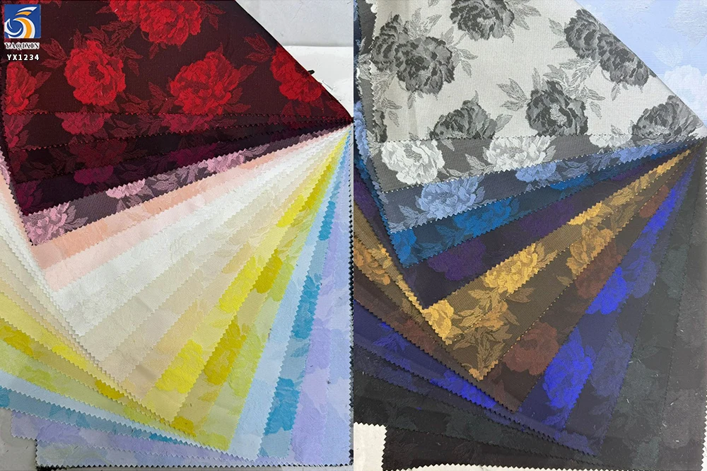 YX1234 Cheap Chinese Brocade Jacquard Fabric Woven Soft 100% Polyester Roses Flowers Brocade Fabric 2026 for Women - 图片 3