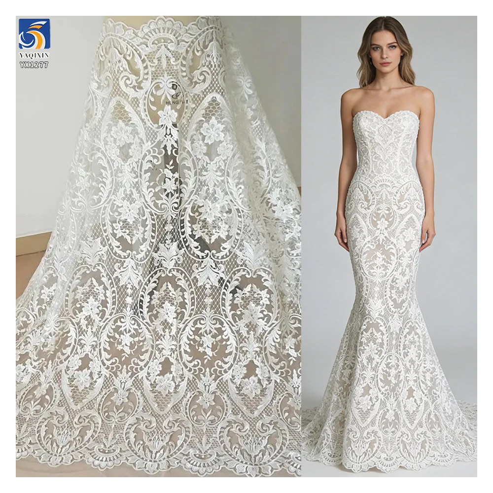 YX1277 Noble and Luxurious Water-Soluble Embroidered Wedding Dress Fabric Bridal Tulle Competitive Prices Wedding Lace Fabric