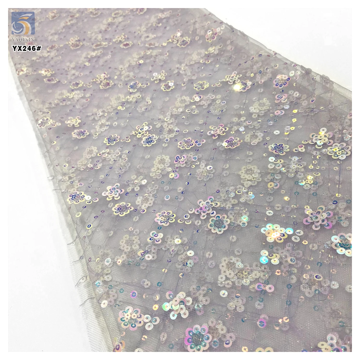 YX246 Fantasy Glitter 3mm 5mm Sequin Plaid Polyester Tulle Fabric Two Tone Color Changing Sequin Embroidered Fabric - 图片 6