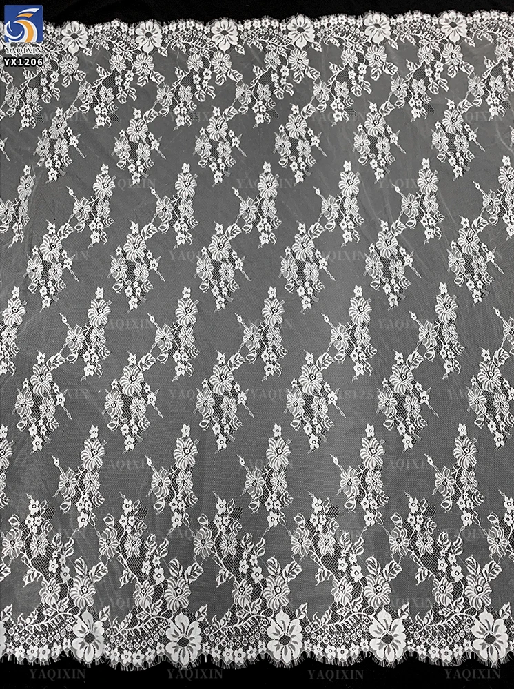 YX1206 Cheap and High Quality Latest Mesh Eyelash Lace Fabric Milky White Flower Embroidery German Wedding Dress Lace Fabric - 图片 4