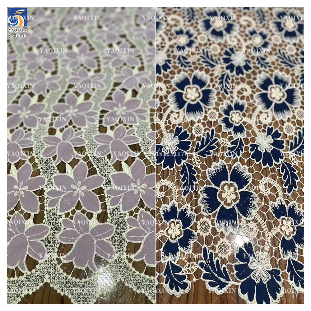 YX1258 2026 150gsm Hollow-Out Single-Sided Embroidery Fabric Chiffon White Water-Soluble Two-Color Embroidery Lace Fabric - 图片 4