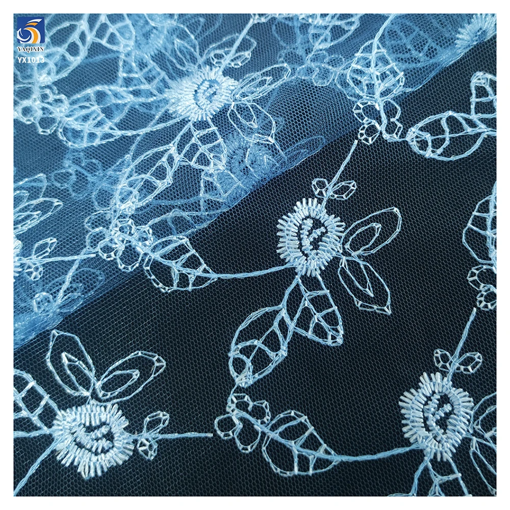 YX1013 Cheap Solid Color Florals Embroidery Custom Picture Tulle Mesh Fabric Textiles for Women's Garments Embroidery Fabric - 图片 4