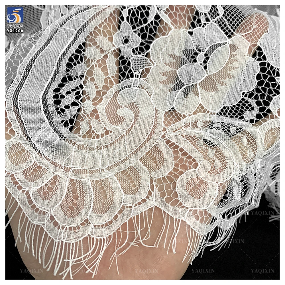 YX1200 Apricot/White English Embroidery White Wavy Lace Fabric Wedding Dress Girl Italy Eyelash Lace Fabric New 2026 - 图片 6