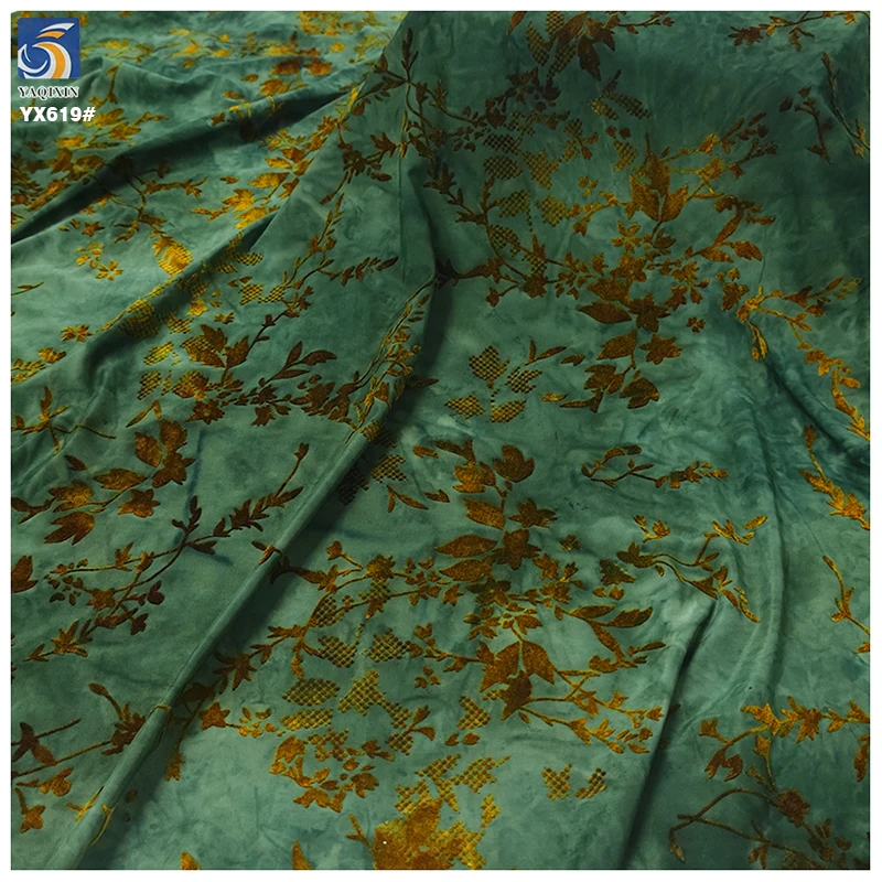 YX619 New Chinese Clothing Fabrics Two-color Maple Leaf Pattern Stretch Flocking Knitted Fabric for Chinese Cheongsam - 图片 6
