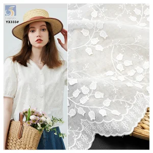 YX333 High Quality Wavy Lace Floral Embroidery Water Soluble 100% Cotton Voile Lace Fabric