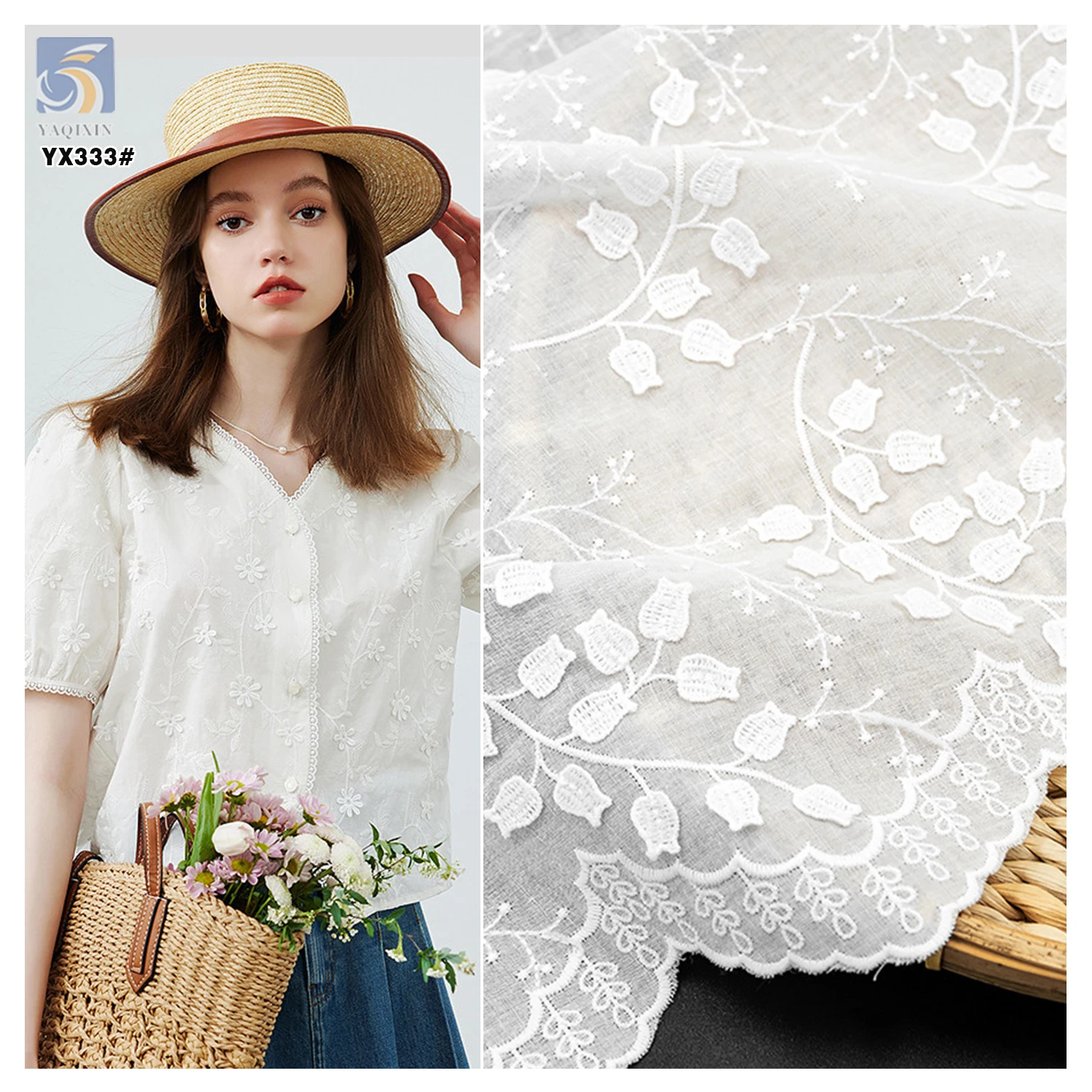 YX333 High Quality Wavy Lace Floral Embroidery Water Soluble 100% Cotton Voile Lace Fabric