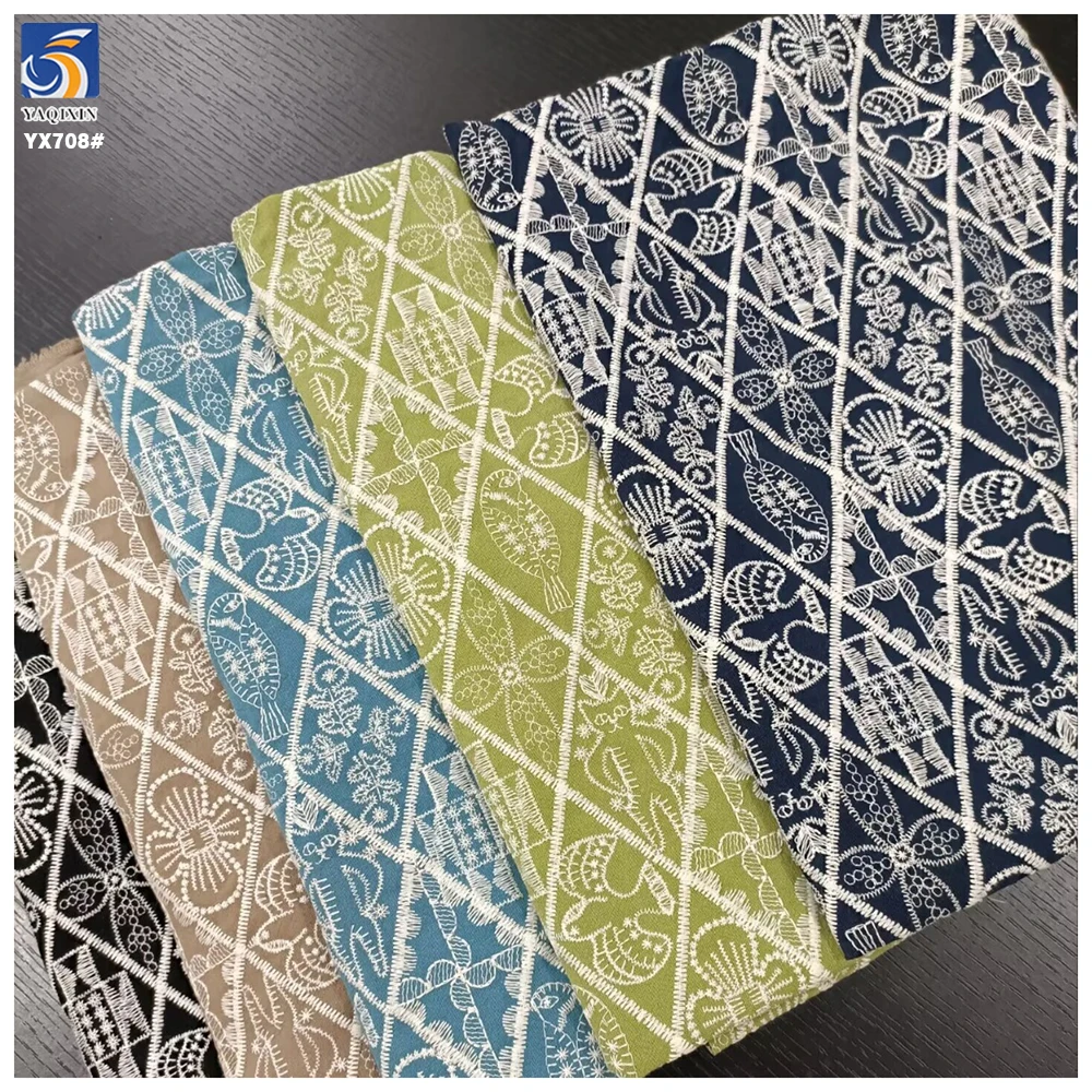 YX708 Personalized Design Custom Pattern Symbols Tribal Embroidered Ramie Cotton Fabrics for Fashion Bags Clothing
