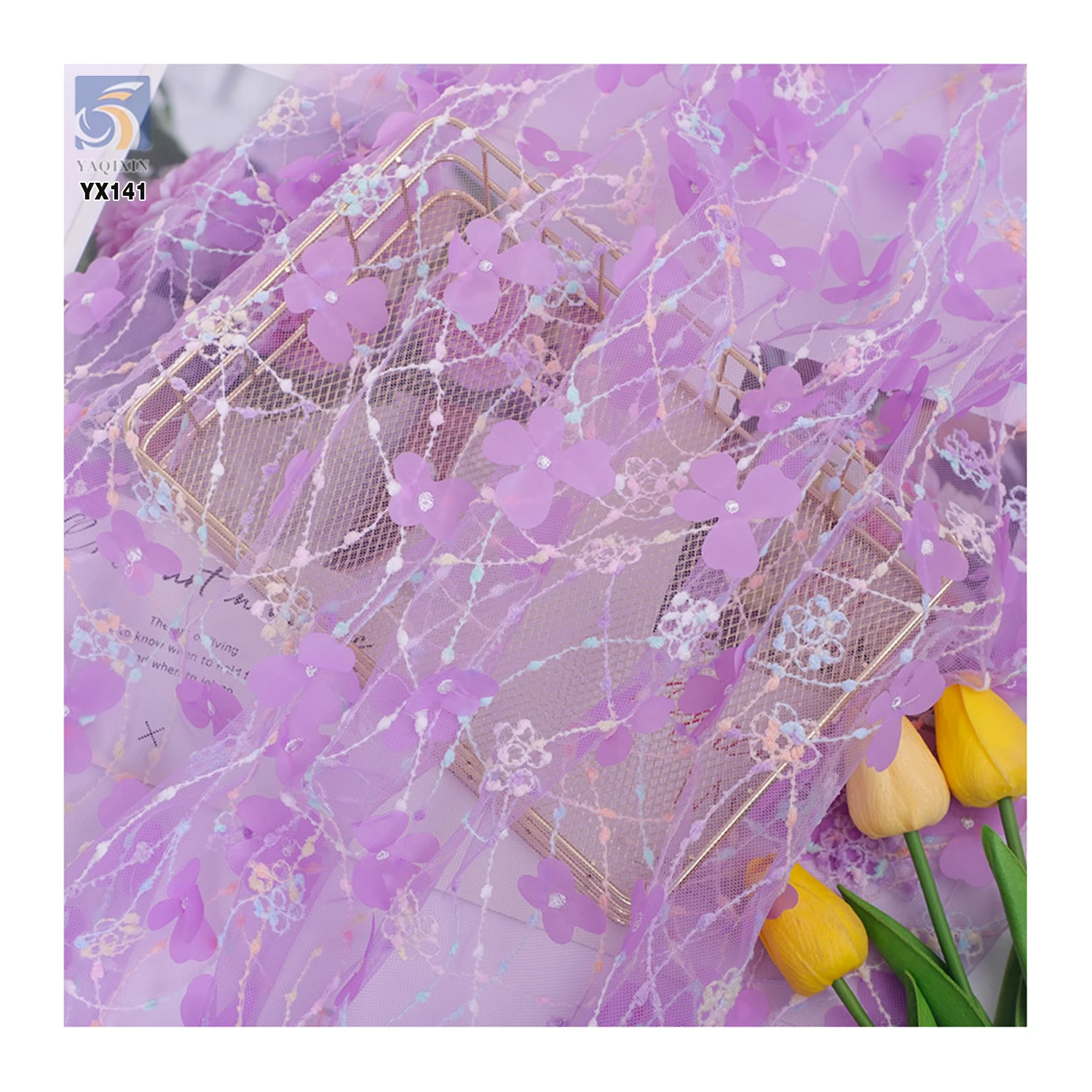 Cheap Embroidery Tulle New 3D Flower Lace Fabric Soft 3D Tulle Lace Flower Mesh Laser Embroidered Fabric - 图片 6