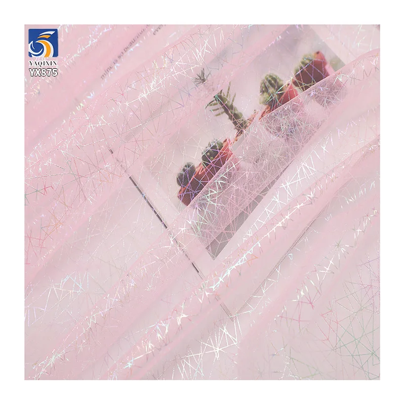 YX875 Laser Irregular Lines Customized Colorful Foil Printing Mesh Soft Fabric Spider Web Printed Tulle Fabric for Halloween - 图片 6