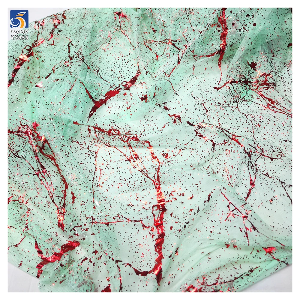 YX956-1 Latest Technology Customized Multi-Color Printed Tulle Fabric Halloween America Mesh Fabric With Spraying Red Dots - 图片 5
