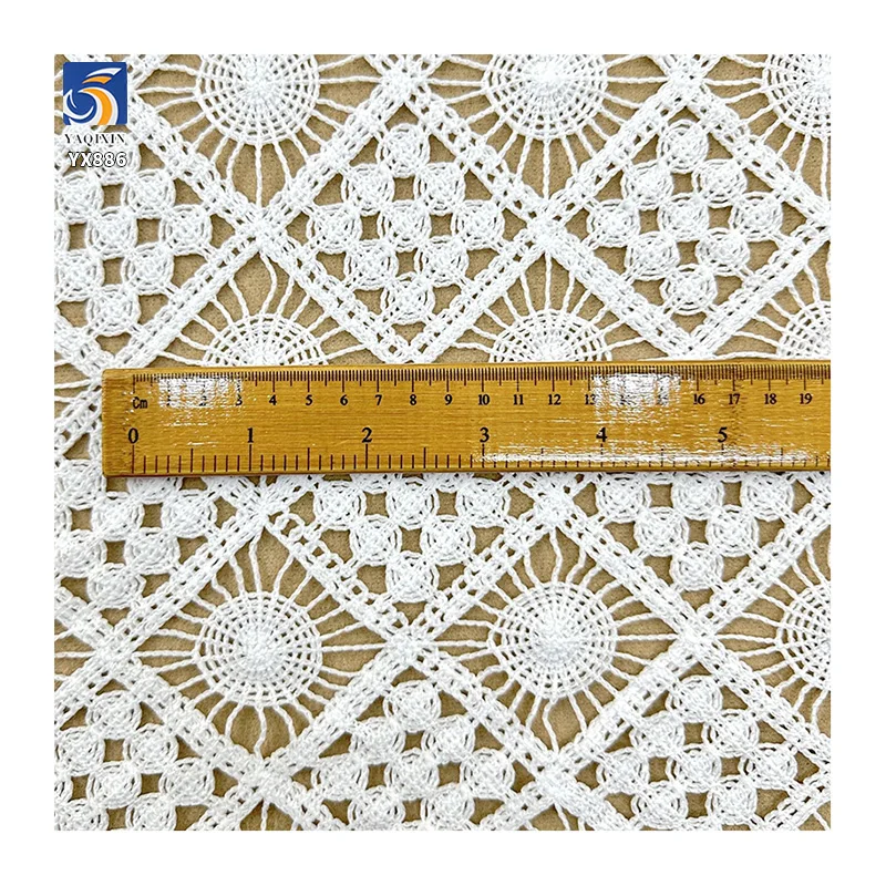 YX886 Customized Weight 150gsm Milk Silk Hollow Checkered Embroidery Water Soluble White Lace Fabric for Women's Shirt - 图片 6