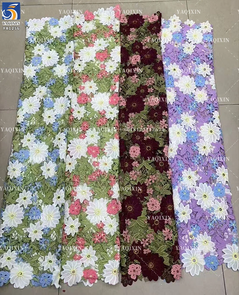 YX1256 2026 Pastoral Style Florals and Leaves Embroidered Fabric for Tablecloths Water Soluble Floral Lace Embroidery Fabric - 图片 5
