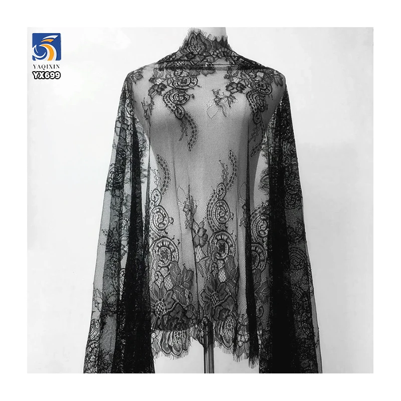 YX699 65CM*300CM Black Transparent Polyester Sexy Eyelash Lace Fabric Embroidery Eyelash Lace Fabric for Underwear Skirt - 图片 3