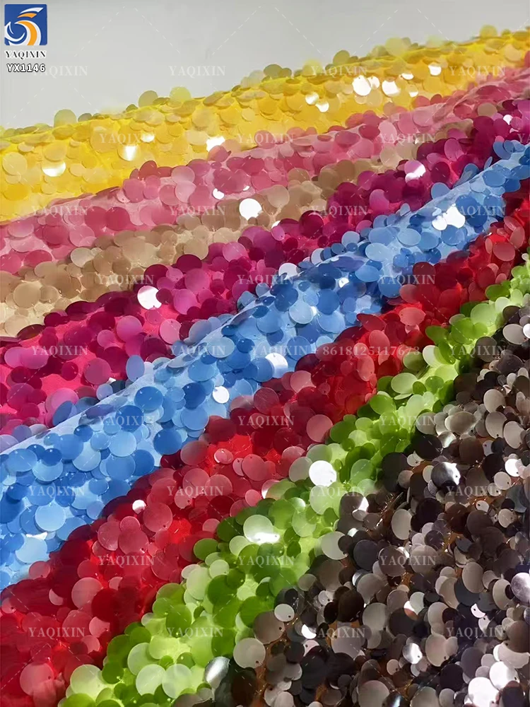 YX1146 Foreign Trade Hot 2026 Fashion Khaki Yellow Sequin Fabric 10mm and 12mm Mixed Embroidery Solids Sequin Fabric for Skirt - 图片 2