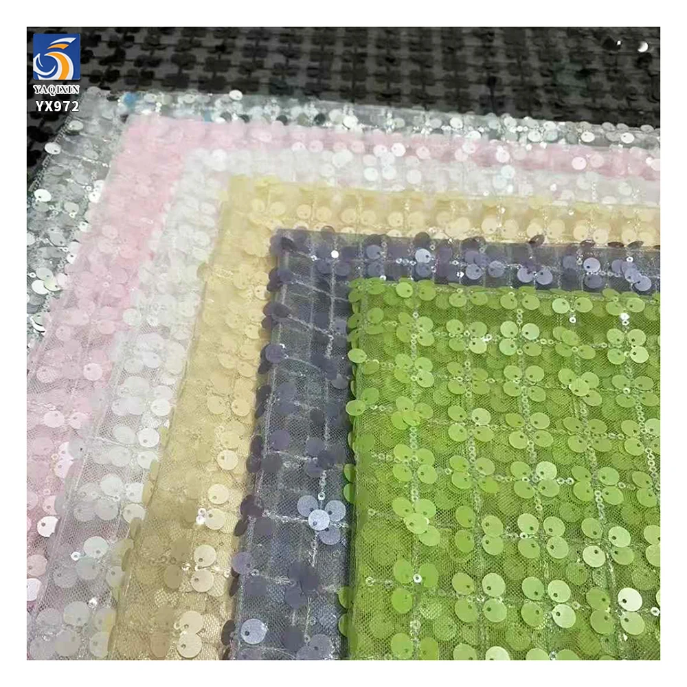 YX972 New Trends in 2026 Plaid Mesh Sequins Apparel-Skirt Fabric Four-Leaf Clover Design 5mm Matte Sequin Fabric for Garment - 图片 2