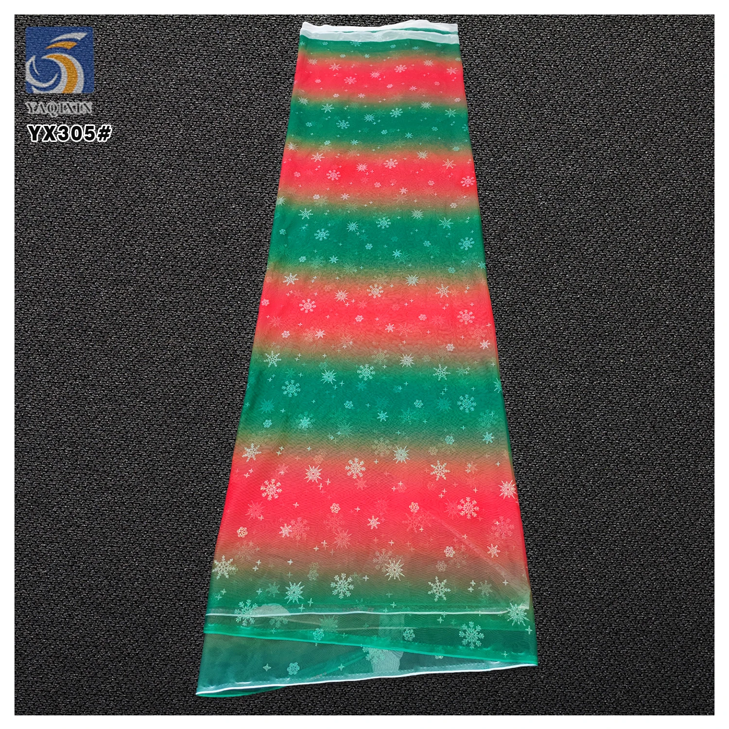 YX305-1 Non-shedding Glitter Rainbow Snowflakes Tulle Fabric Polyester Mesh Christmas Holiday Fabric for Kids - 图片 2