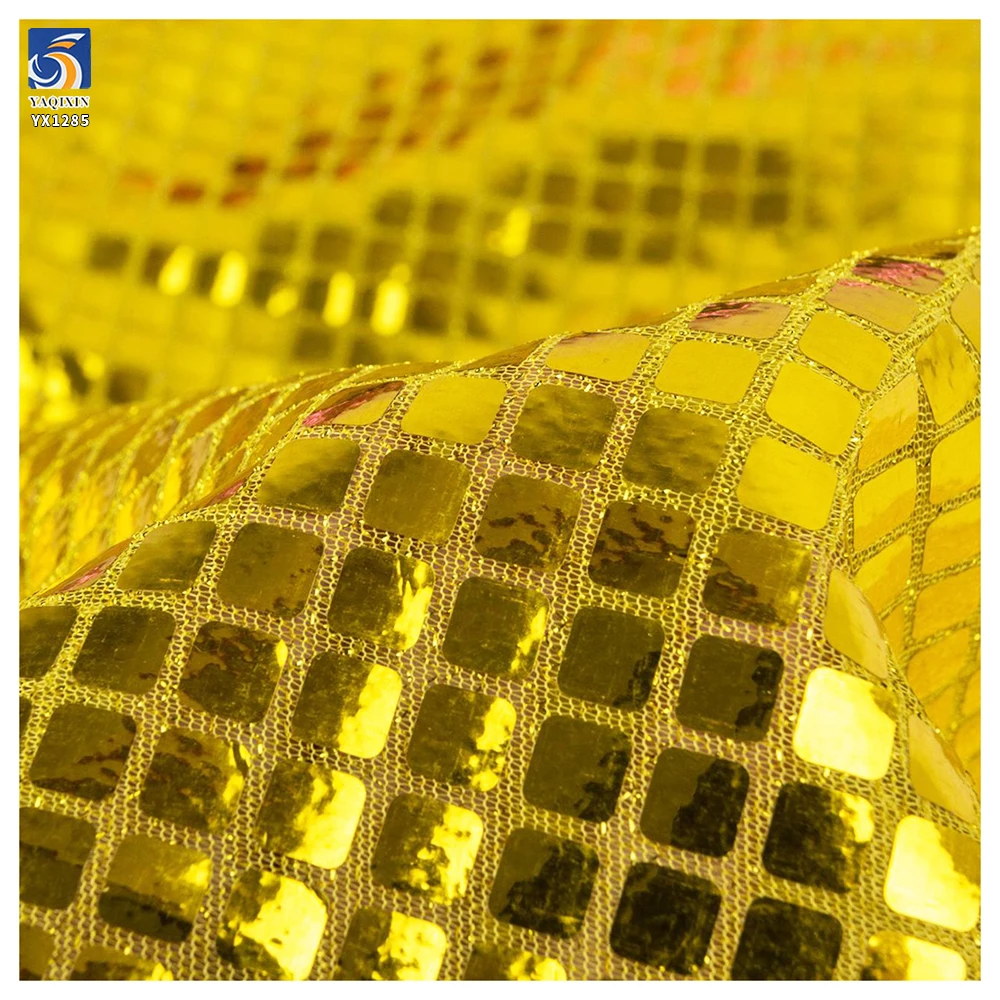 YX1285 New Trends 2026 7mm Square Sequin Fashion Fabric Knitted Stretch Shiny Lurex Sequins Fabric for Skirt Decoration - 图片 3