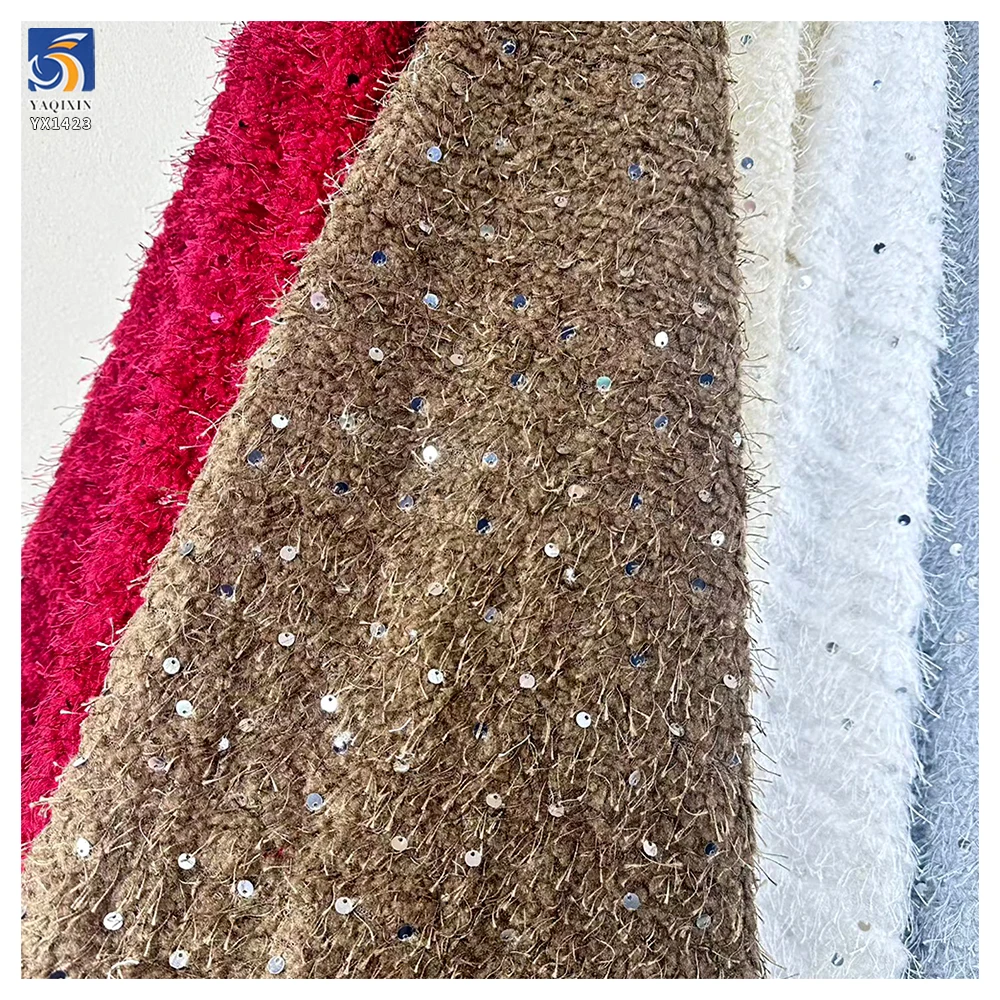 YX1423 2026 Winter White Fashion Chiffon Fabric for Women's Clothing French New Design Tassel Chiffon Fabric With Sequin - 图片 5