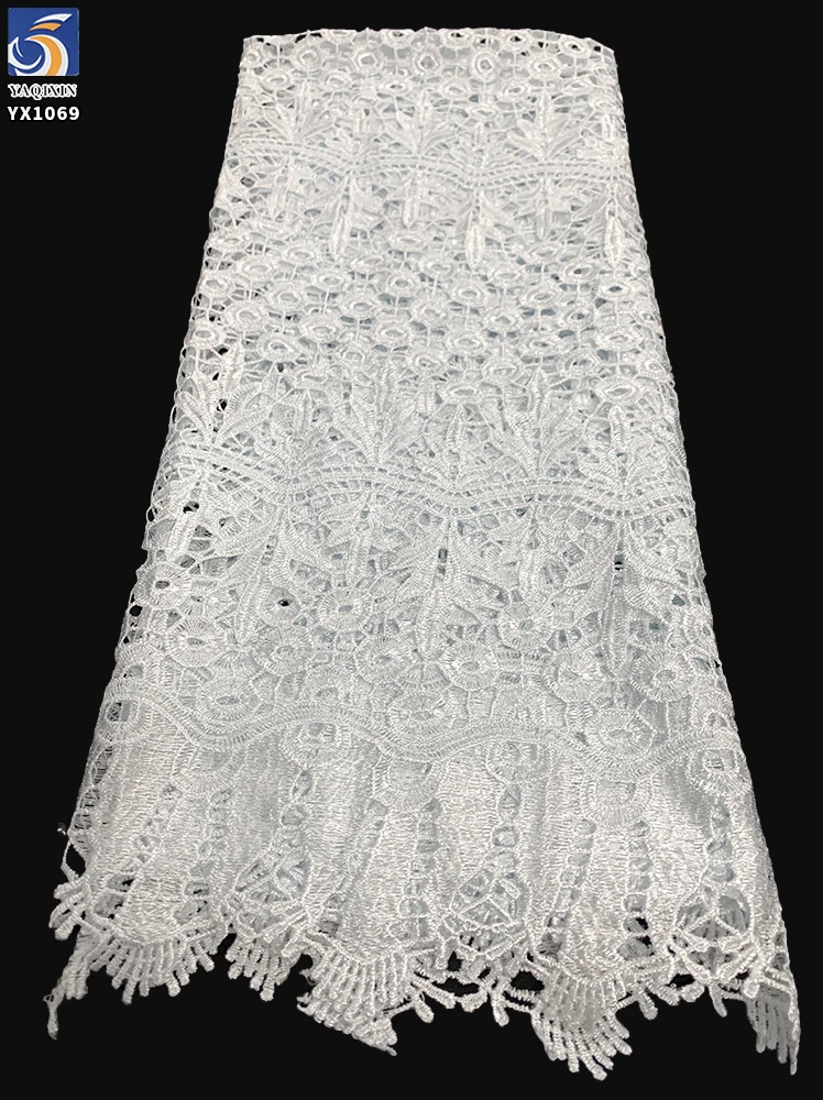 YX1069 African Milk Silk Poly Embroidery Cord Lace Water-Soluble Fabric Glossy Floral Embroidered Dress Lace Fabric for Women - 图片 3