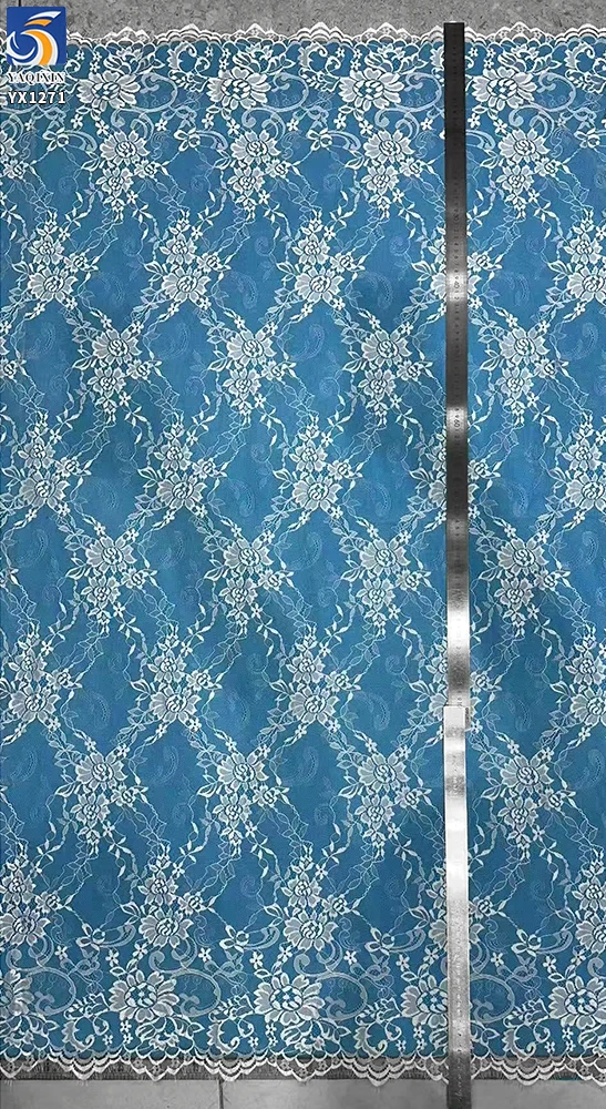 YX1271 Custom Wedding Lace Fabric 2 Pieces Leaves Mesh Design White Eyelash Tulle Lace Fabric Textiles for Bride Australia - 图片 2