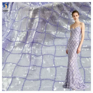 YX1250 Lavender Purple 5mm Sequin Mesh Fabric Crystal Sheet Clear Checkered Embroidered Knit Sequin Trendy Clothing Fabrics