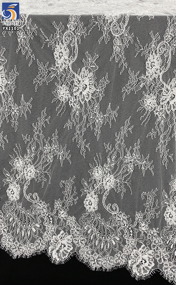 YX1101 China Large Factory Wholesale Eyelash Lace Fabrics Solid Woven Crochet 300*150CM Mesh Bridal Lace Fabric for Wedding - 图片 4