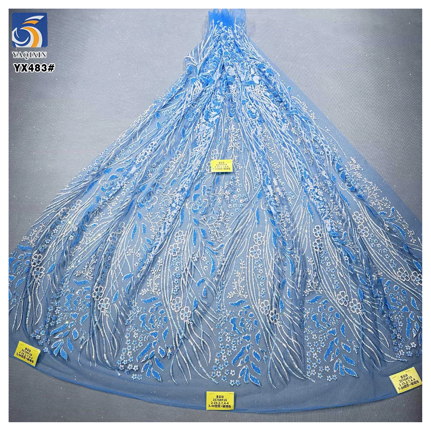 YX483 China Custom Lace Wedding Tulle Fabrics Luxury Sparkle Glitter Mesh Tulle Fabric for Middle Eastern Bride - 图片 5