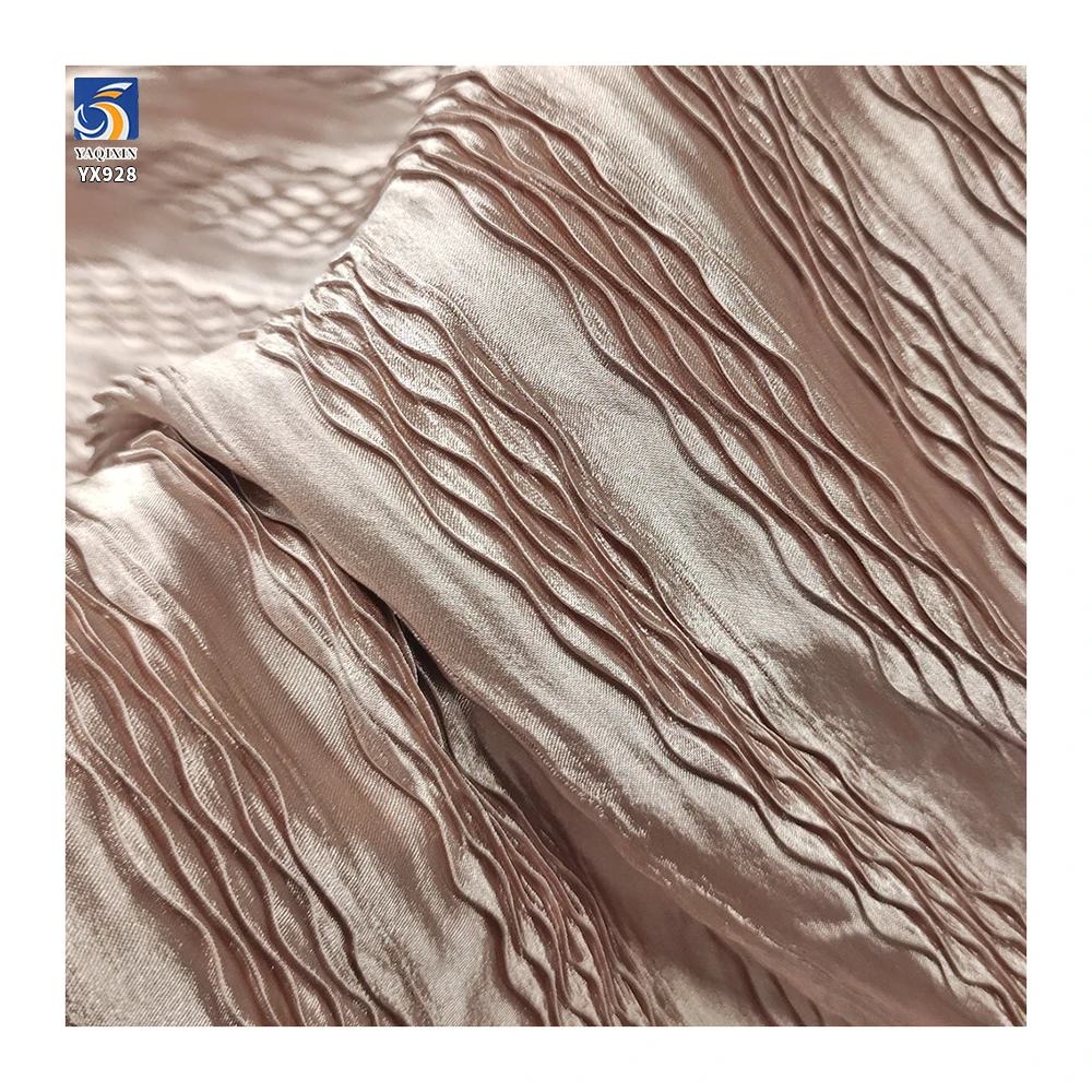 YX928-1 2025 New Products Wavy Pleated Striped Satin Fabric European French Women High-End Party Skirt Satin Pleated Fabric - 图片 2