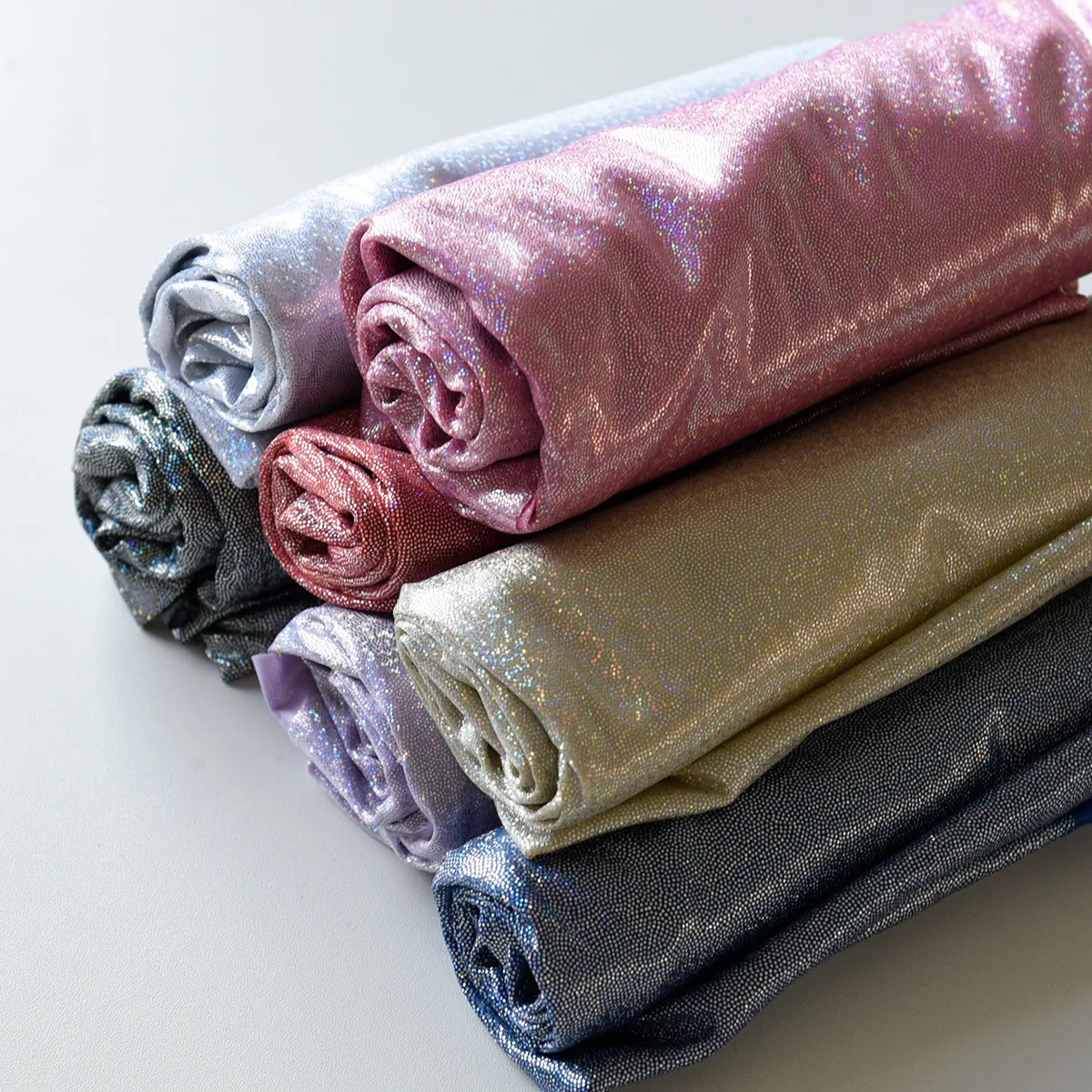 A002-2 Customized Polyester Spandex Golden Foil Laser Glitter Shiny Stretch Lurex Knitted Fabric for Party Dresses - 图片 6