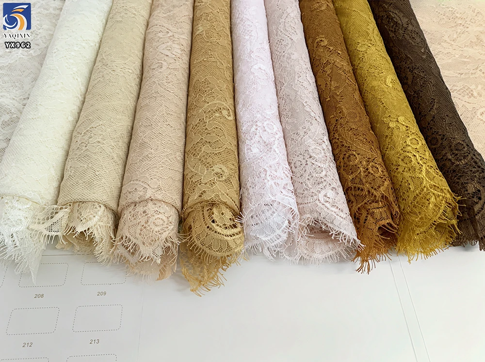 YX962-1 Custom Nude Skin-Colored Eyelash Lace Fabric Cheap European Design Style Eyelash Lace Home Textiles Dresses Fabrics - 图片 5