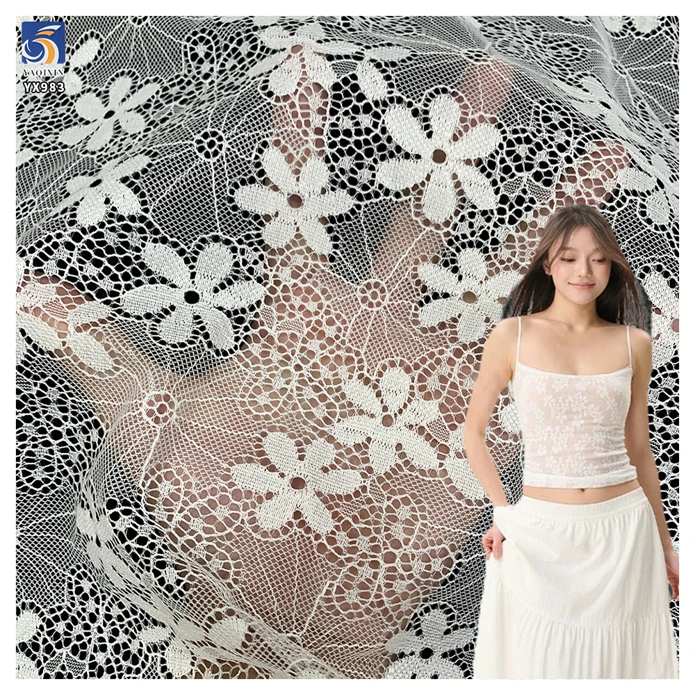 YX983 White Lace Fabrics for Home Textiles, Tablecloths, Curtains, Women's Wedding Dresses Lingerie Chantilly Lace Fabrics