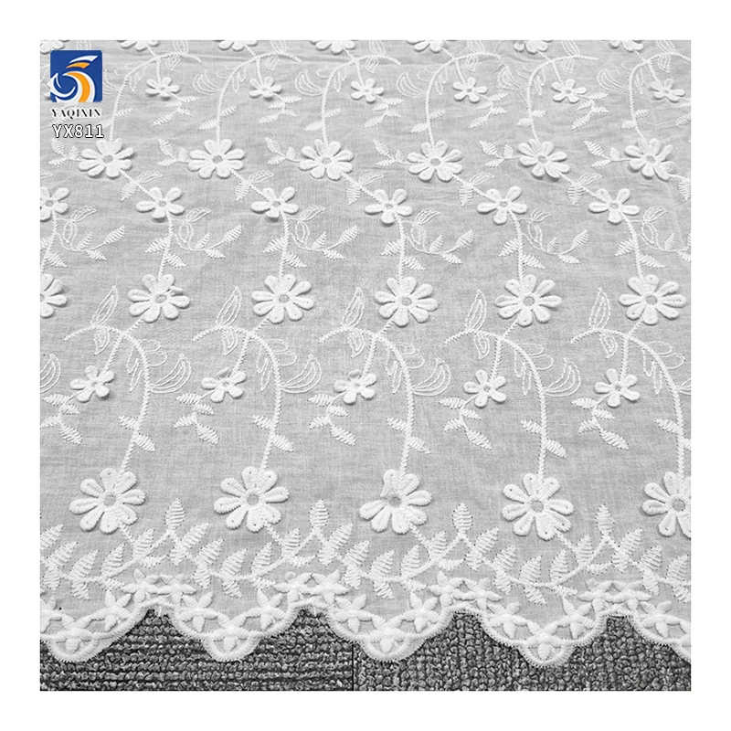 YX811 Custom Encrypted High Quality 120gsm Cotton Embroidery Lace Fabric Milk Silk Lace Floral Cotton Fabric With Embroidered