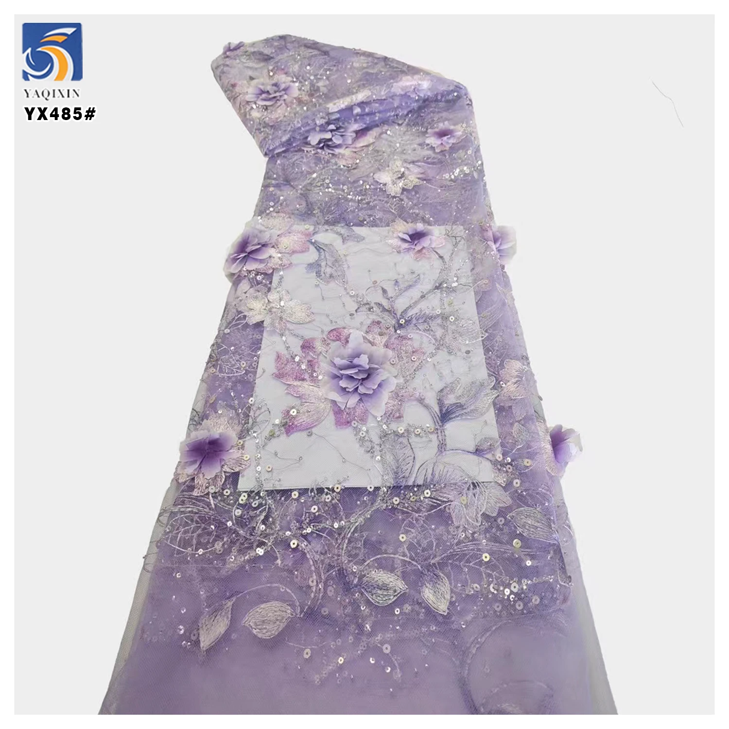 YX485 Bridal Lace Fabric Wholesale Dubai Fabric Bridal Lace Colored Lace Fabrics With 3D Flower Sequins - 图片 4
