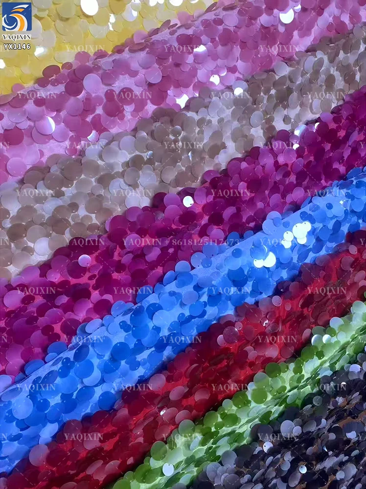 YX1146 Foreign Trade Hot 2026 Fashion Khaki Yellow Sequin Fabric 10mm and 12mm Mixed Embroidery Solids Sequin Fabric for Skirt - 图片 4