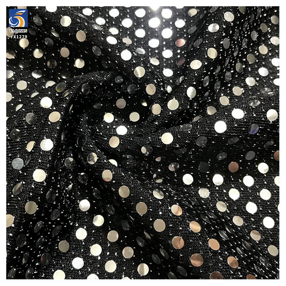 YX1279 130gsm New Arrival Nylon Spandex Stretch Laser Lurex Iridescent Sequin Fabric With Silver Dots for Party Dress Stretch - 图片 6