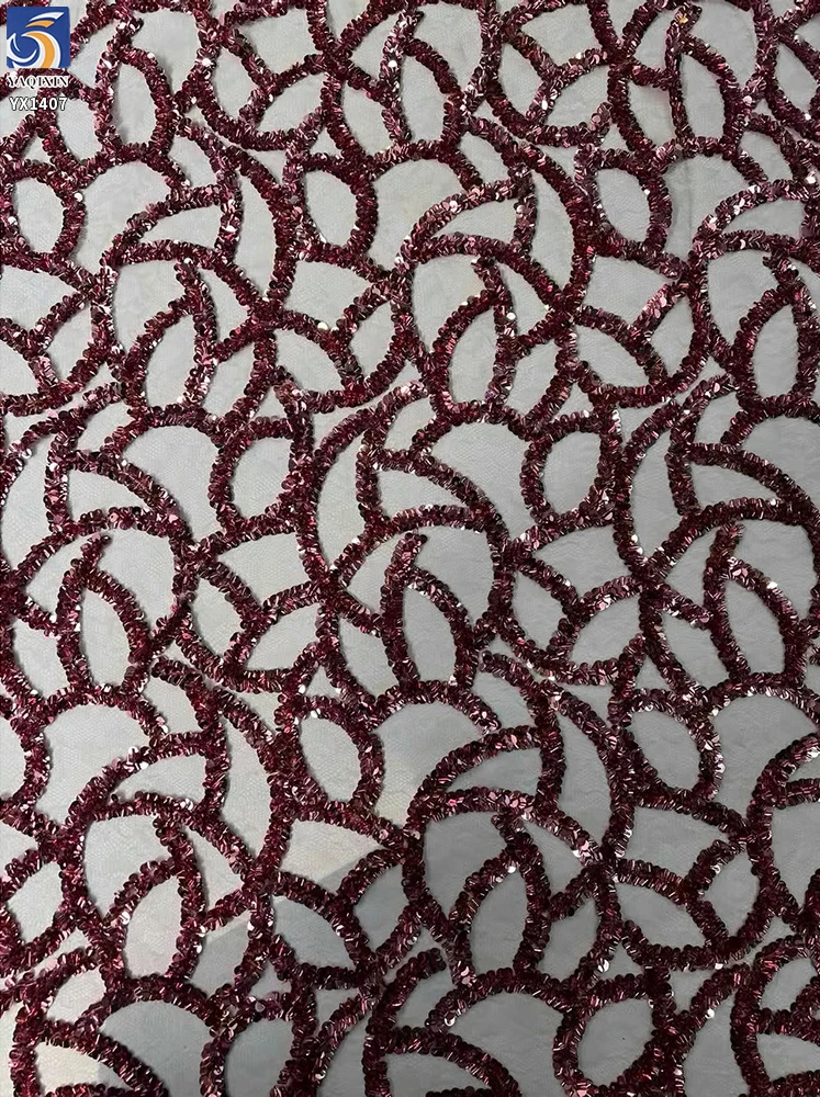 YX1407 High Quality 125cm 500 Gsm Heavyweight Glitter Sequin Mesh Lace Fabric Belly Dance Stage Dress Sequin Lace Fabric - 图片 4