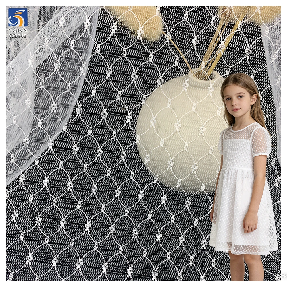YX1342 China Competitive Competitive Price 100 Polyester Knitted White/Black Jacquard Mesh Fabric for Girls' Skirts 1 Yard