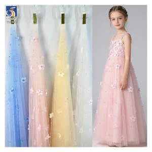 YX1402 Competitive Prices 3D Floral Pearls Tulle Skirt Fabric for Girls' Beautiful 2026 Embroidered 3D Mesh Fabric
