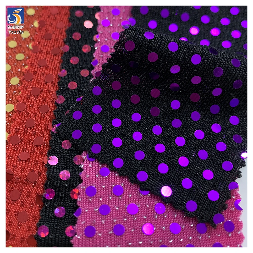 YX1279 130gsm New Arrival Nylon Spandex Stretch Laser Lurex Iridescent Sequin Fabric With Silver Dots for Party Dress Stretch - 图片 2