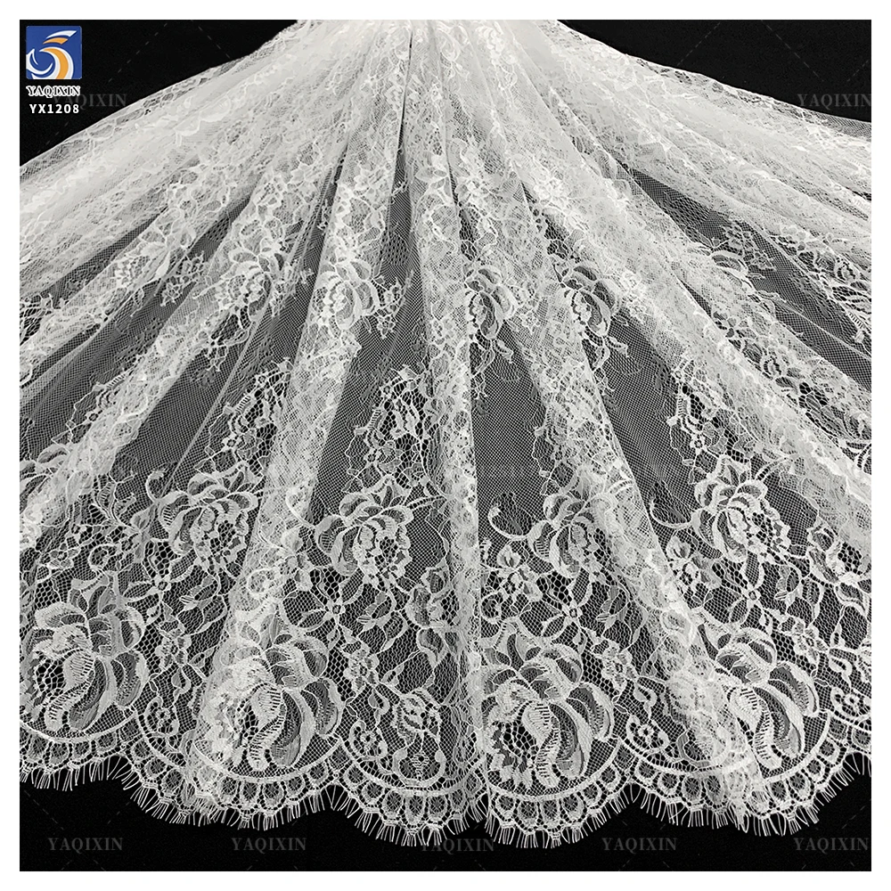 YX1208 RTS Free Sample Custom-Made Multi-Color Eyelash Lace Fabric 10 Pieces French Wedding Dress With Romantic Lace Fabric - 图片 6
