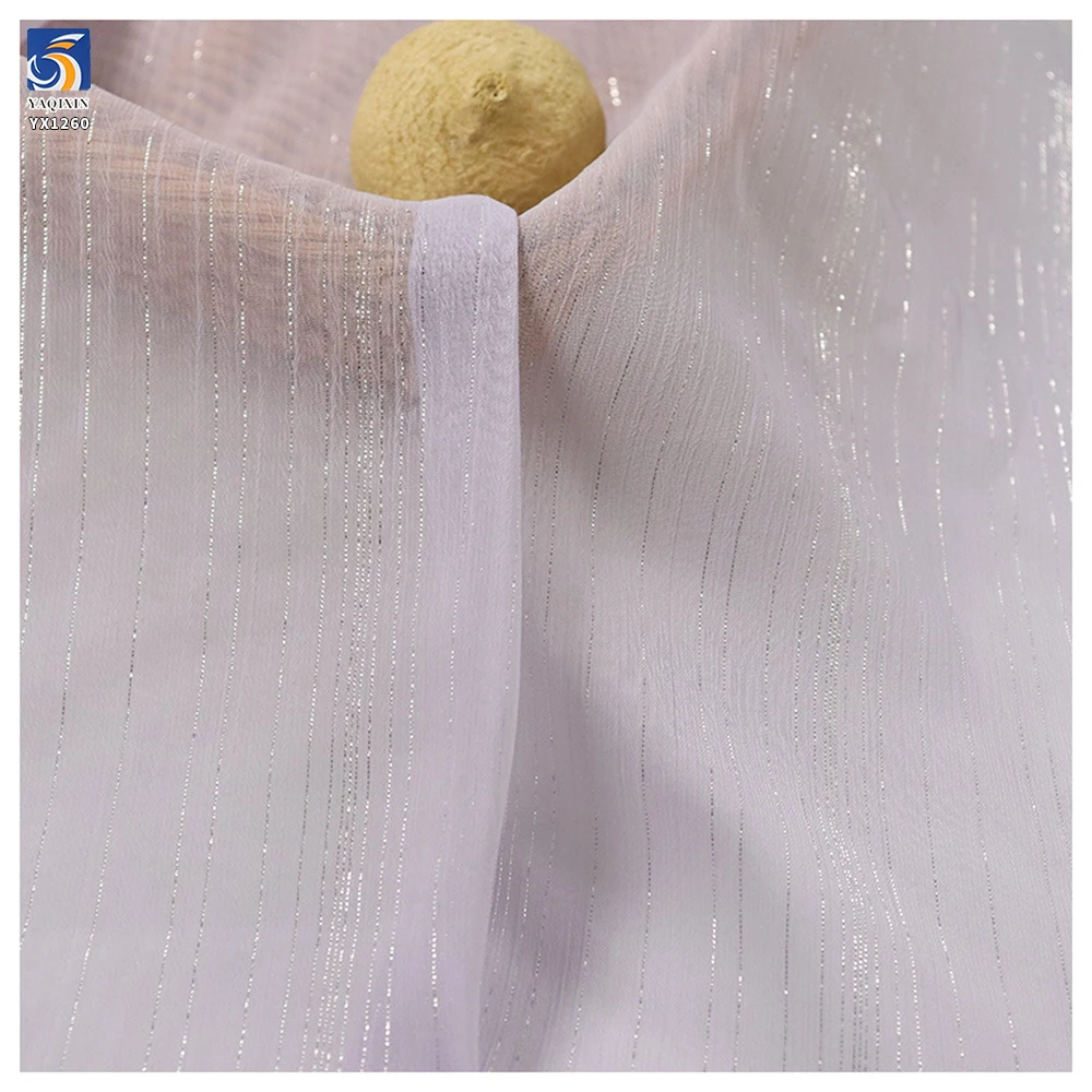 YX1260 110gsm New Summer Solid Woven Medium Thickness 100% Polyester Wrinkled Lurex Chiffon Fabric for Garments - 图片 3