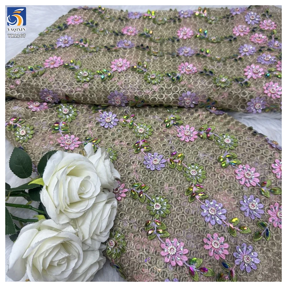 YX1267 Competitive Prices 3D Embroidered Flowers Fabric Coffee Brown Embroidery Net Mesh Lace African Nigerian Fabric - 图片 5