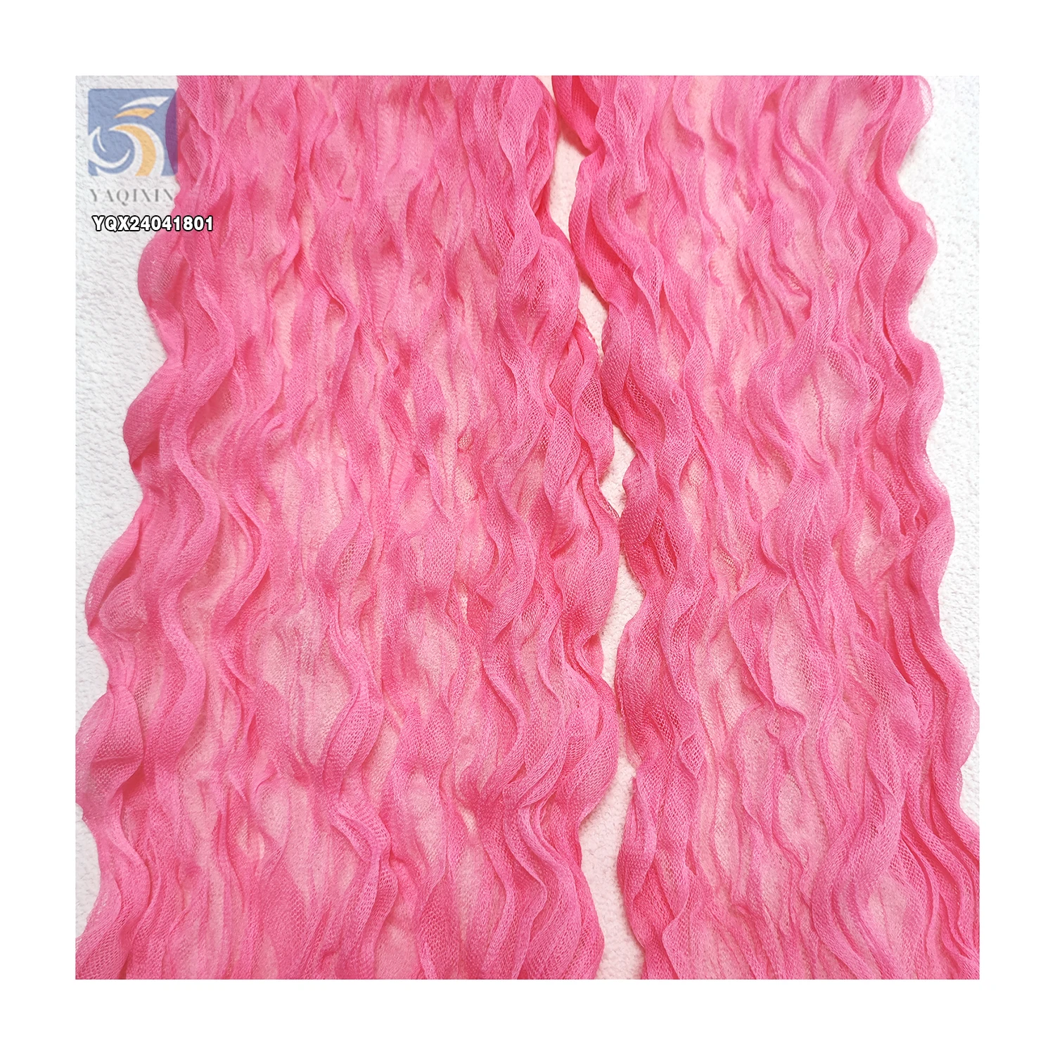 New Fancy Width 45CM Pink Color Polyester Tulle Twist Pleated Tulle Fabric for Veil Dresses - 图片 4