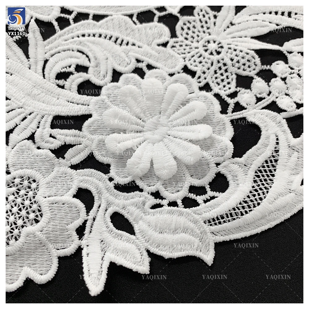 YX1160 High Quality Polyester 3D Embroidery White Water Soluble Lace Fabric Woven 3D Flowers Net Lace Fabric Embroidered - 图片 6