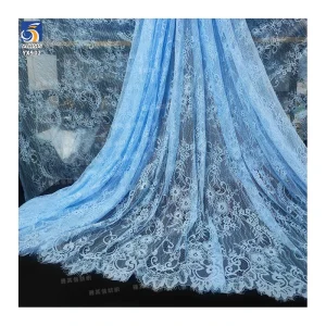 YX902 New 2025 Design Sky Blue Polyester Elegant Eyelash Lace Fabric for Home Textiles
