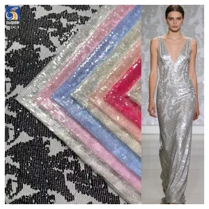 YX1418 250gsm 5mm Transparent Silver Dots Sequins 100% Polyester Tulle Fabric Fashionable Evening Dress Sequin Fabric
