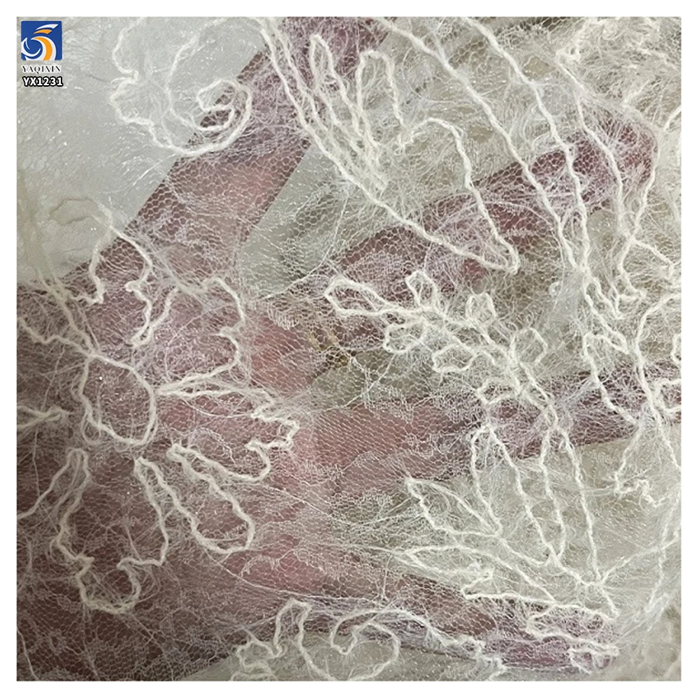 YX1231 Cheap Brushed Tassel Wool Embroidered Mesh Lace Fabric With Sequins Custom Embroidery Clothing Mesh Fabric - 图片 4